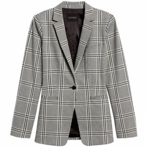 Banana Republic Long & Lean Bi-Stretch Blazer Black White Plaid - Size 0 NWT